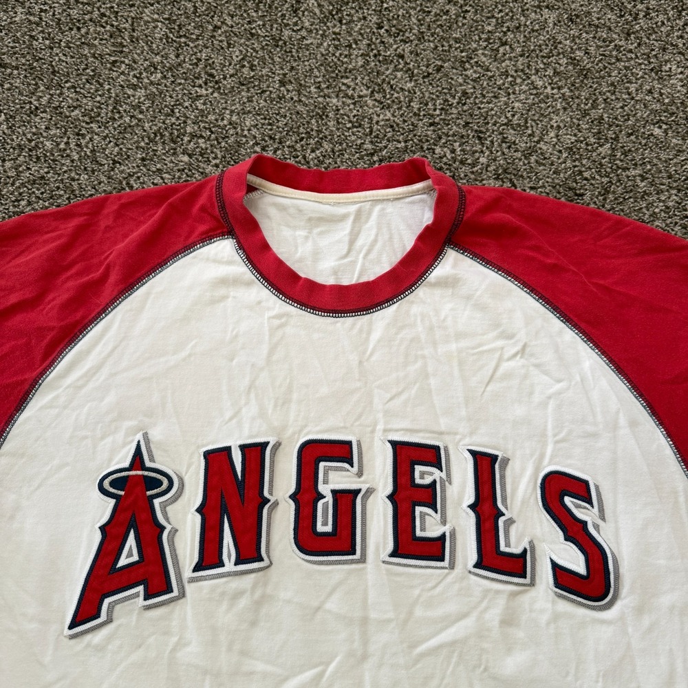 VTG Angels Majestic 3/4 Jersey Tee Patch Shirt Men's XL Baseball Official 90's